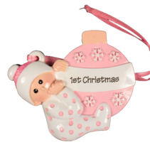 Christmas Personalized Tree Ornament Pink Baby&#39;s First Christmas 4 Inche... - €10,66 EUR