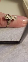 Art Deco 14k White Gold 3 Stone .50CT European Cut Diamond Filigree Ring Sze 5.5 - £386.55 GBP