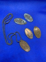 5 Flattened Pennies 1 Made into a Necklace Travel Souvenirs - £1.85 GBP