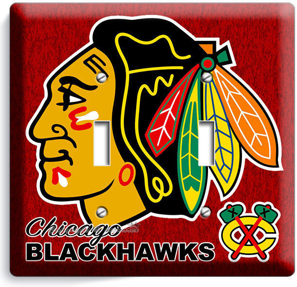 CHICAGO BLACKHAWKS HOCKEY DOUBLE LIGHT SWITCH WALL PLATE GAME BOYS ROOM MAN CAVE