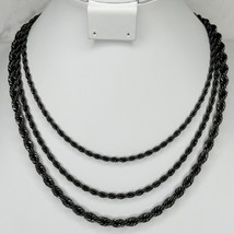Chico&#39;s Triple Strand Black Rope Chain Necklace - £15.54 GBP