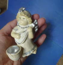 Decorative Pottery Figure Figurine Cute Angel Candle Holder Christmas Home Decor - £8.75 GBP
