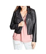 City Chic Womens Plus L 20 Black Whip Stitch Faux Leather Moto Jacket NW... - $63.69