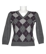 Marconi 2-Ply 100% Cashmere 2-Tone Greys Grape-Purple Argyle Sweater Wm&#39;... - $36.66 CAD