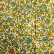 Cotton Quilt Fabric 56&quot;x36&quot; Cloisonne Lime Yellow Blue Floral Paisley Gold - £10.15 GBP