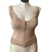 Womens Q-T Intimates Camisole Sz 2X Stretchy Form Fitting Lacey Beige Zi... - $15.88