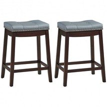 Set of 2 24-Inch Height Backless Counter Stool with Footrest-Brown - Col... - £136.99 GBP