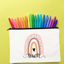 Teach Love Inspire Rainbow Women Canvas Cosmetic Bag Teacher Life Zipper Pouch R - £6.78 GBP