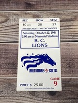 1994 CFL BC Lions at Baltimore Colts Stallions Ticket 10/22/94 - £15.17 GBP