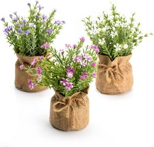 Purple Pink White Flowers (Set Of 3) Velener Mini Artificial Baby&#39;S Breath - £31.19 GBP