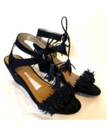 Material Girl Black Suede Wedge Sandals Size 7.5M - $18.99