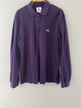 Lacoste Polo Shirt Mens Small Purple Henley Cotton Long Sleeve Collared - £20.12 GBP