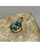 18K Yellow Gold Pendant 1.19g Fine Jewelry Teardrop Blue Topaz Color Sto... - £116.74 GBP