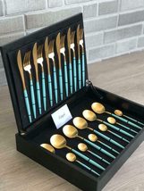 Cutipol Goa Turquoise Gold Cutlery Set 24 Pieces New - $485.00