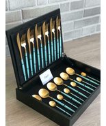 Cutipol Goa Turquoise Gold Cutlery Set 24 Pieces New - £379.82 GBP