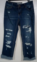 Denim Women&#39;s Modern 5-pocket Cuffed Girlfriend Distress Jeans Blue  Size 4 - £20.06 GBP