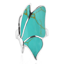 Flying Monarch Butterfly Green Turquoise Inlay Stone Sterling Silver Ring-10 - £18.63 GBP