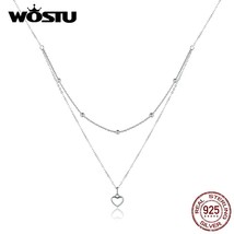 WOSTU Silver Simple Heart Necklace 925 Sterling Silver Double Layer Pendant 50 c - £19.98 GBP
