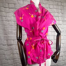 Vtg 1980s Diane Von Furstenberg Womens Size 14 Small Pink Wrap Shirt Geo... - $64.34