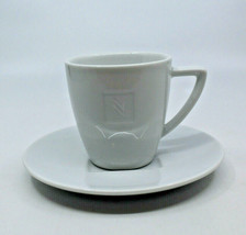Nespresso Collection Embossed Logo Porcelain Coffee Mug Cup Saucer Set White  - £26.01 GBP