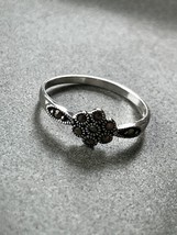 Thin 925 Marked Silver Band w Marcasite Flower Ring Size 7.75 – 0.25 inches wide - £11.97 GBP