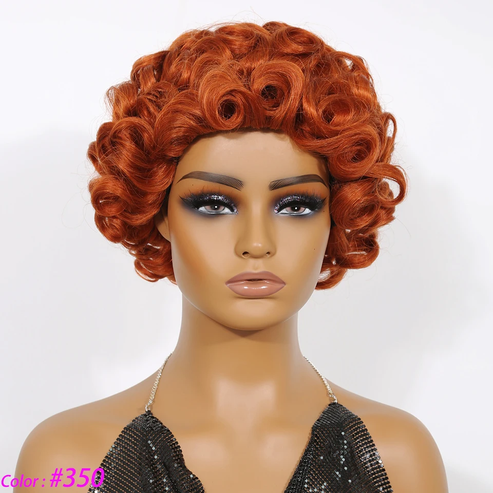 Short Pixie Bob Cut Wigs Human Hair Wigs #350 #99J Brazilian Colored Loose Cur - £40.59 GBP