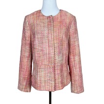 Talbots Tweed Blazer Jacket Women 10 Pink Orange Full Zip Career Office ... - $49.98