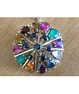 10k Princess Pin Pendant 10 Different Gemstones Round and Pear Cut 1 1/8... - £216.62 GBP