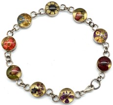 Sterling Silver Bracelet with Little Flowers Set in Clear Resin. Very Cool - £33.77 GBP