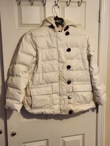 Lands&#39; End Womens Down Puffer Jacket Adult Large White Hooded Goose Fill... - $39.59