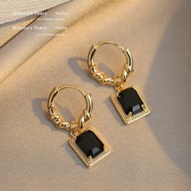 New French Retro Black Square Zircon Pendant Earrings For Woman Neo Gothic Girls - £10.08 GBP