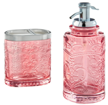 Pioneer Woman Coral Pink Amelia Soap Dispenser Toothbrush Holder Vintage... - $741.85 MXN