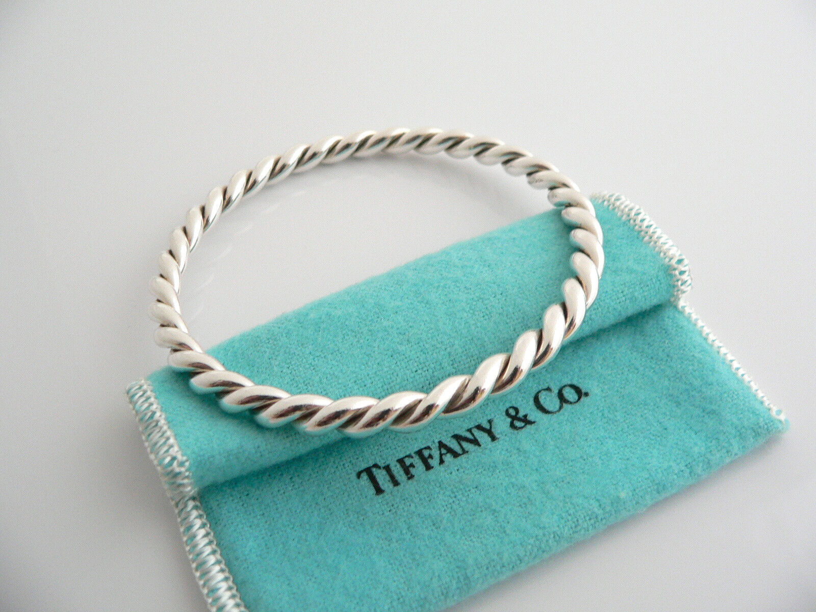 Tiffany & Co Silver Twist Twirl Bangle Bracelet Stackable Gift Pouch Love T Co - $548.00