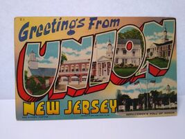 Greetings From Union New Jersey Large Big Letter Postcard Linen 1945 Vin... - $6.47