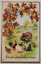 Thanksgiving Greetings Turkeys  Glitter Decorated Fall Leaves Postcard K29 - £10.41 GBP