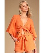 Lulus Friendship Bright Orange Paperbag Waist Shorts, Size Medium - £21.34 GBP