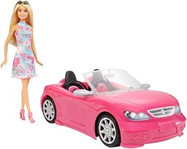 Barbie Doll &amp; Car Playset, Sparkly Pink 2-Seater Toy Convertible with Doll - £24.46 GBP