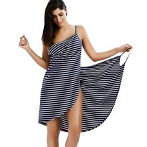 Striped Backless Cover Up Dress Women Beachwear Swimwear Dress - £15.94 GBP