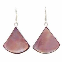 Global Crafts Handcrafted Taxco Alpaca Silver Pink Clam Shell Fan Drop Earrings, - £21.66 GBP