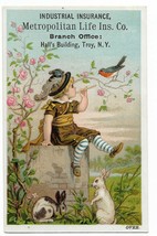 Circa 1890 Metropolitan Life Insurance trade card little boy w/ flute &amp; ... - $380.53 MXN