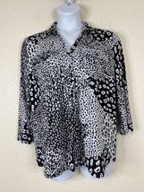 Sunny Leigh Womens Size L Blk/Wht Animal Print Popover Blouse 3/4 Sleeve - £8.48 GBP