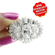 Ovalschliff Künstlicher Diamant Drei Stein Verlobungsring Massiv 925 Sterling - £65.73 GBP