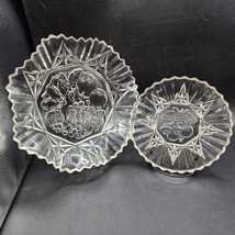 Vintage Federal Glass Embossed Fruit Pattern Bowl &amp; Plate Set - Unusual ... - £14.98 GBP
