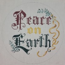 Handpainted Needlepoint Canvas Peace on Earth XMAS Mistletoe Scroll 8&quot; R... - $27.95