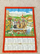 Vtg German Cloth 1988 Calendar Wall Hanging Country and Mountain Decor - £11.70 GBP