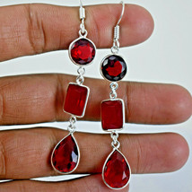 Sterling Silver Ruby Quartz &amp; Onyx Gemstone Handmade Beautiful Women Earrings - £30.11 GBP