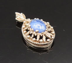 925 Sterling Silver - Vintage Cabochon Sodalite Open Beaded Pendant - PT... - $30.11