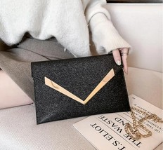 Clutches Bags Sequin V-shaped Black Frosted Envelope Bag Single  Oblique Cross W - £82.71 GBP