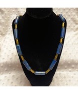 Vintage Handcrafted Blue &amp; Gold Tube Lucite Beaded 16&quot; Necklace - €16,09 EUR
