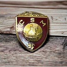 Vintage CSM YF Pin Tie Tack Gold Tone Shield Badge Earth World - £15.76 GBP